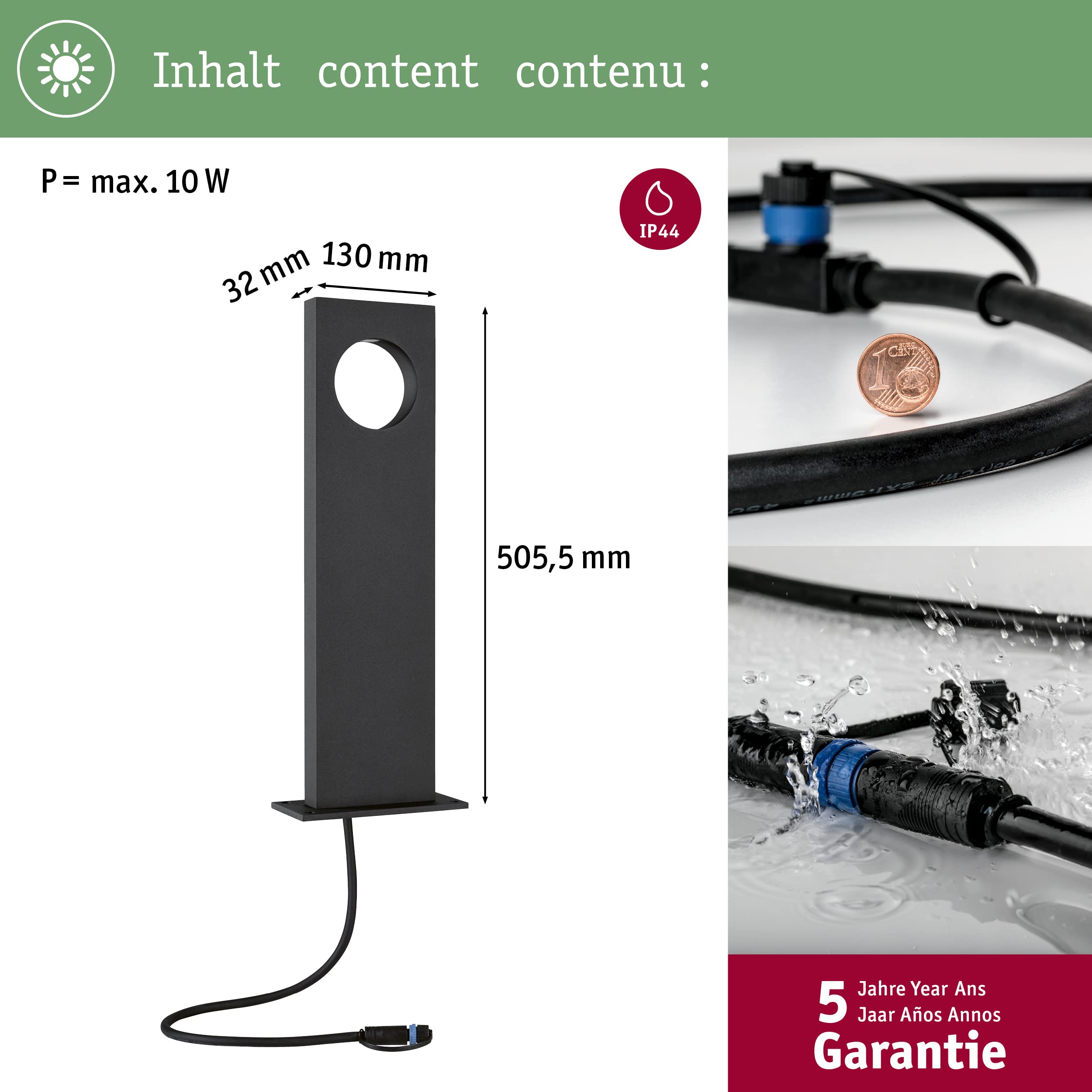 Paulmann 94372 Plug & Shine LED zewnętrzna lampa słupkowa Ivo IP65 3000K 6,5W szara ściemnialna System oświetlenia ogrodowego Aluminium