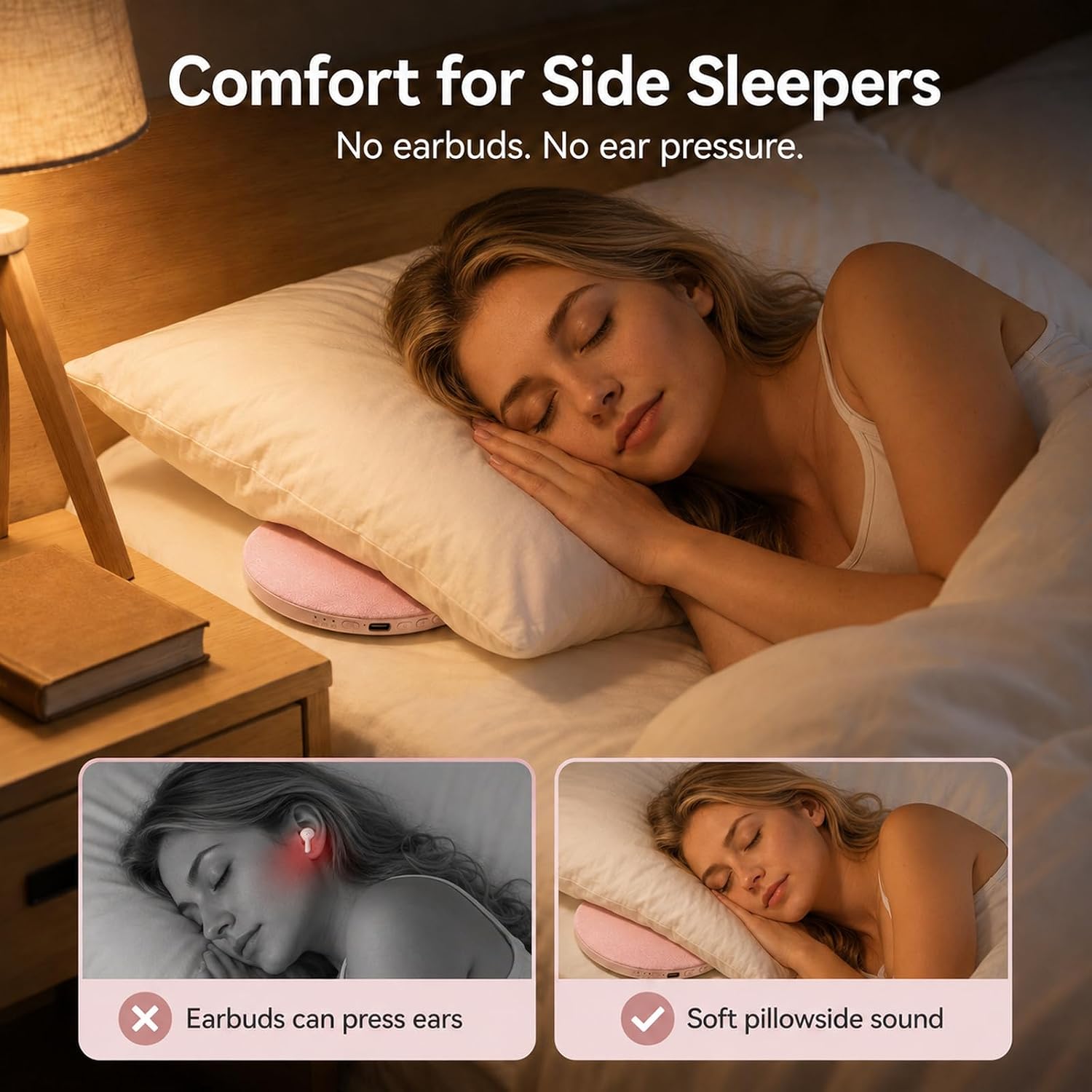 Pillow Speaker for Sleeping, Headphone-Free Mini Bluetooth Speaker Under Pillow, White Noise Sound Machine with Pink Noise, Auto-Off Timer for Side Sleeper image 3