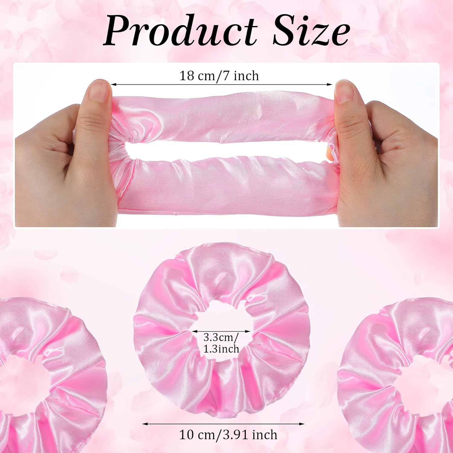 100 Pcs Satin Scrunchies, 4" Solid Color Elastic Hair Bands Silky Ponytail Holder Satin Cute Hair Ties for Women Accessories Party Favor (Pink)