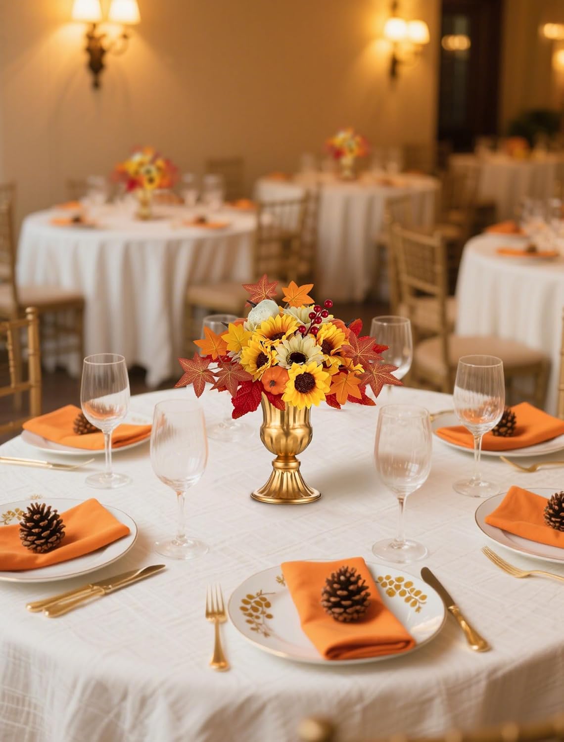 BLOSMON Fall Flowers Artificial for Decoration: 2 Pcs Fake Sunflower Maple Leaf Flower Balls for Thanksgiving Table Centerpieces - Faux Autumn Floral Arrangements for Home Decor - Image 7