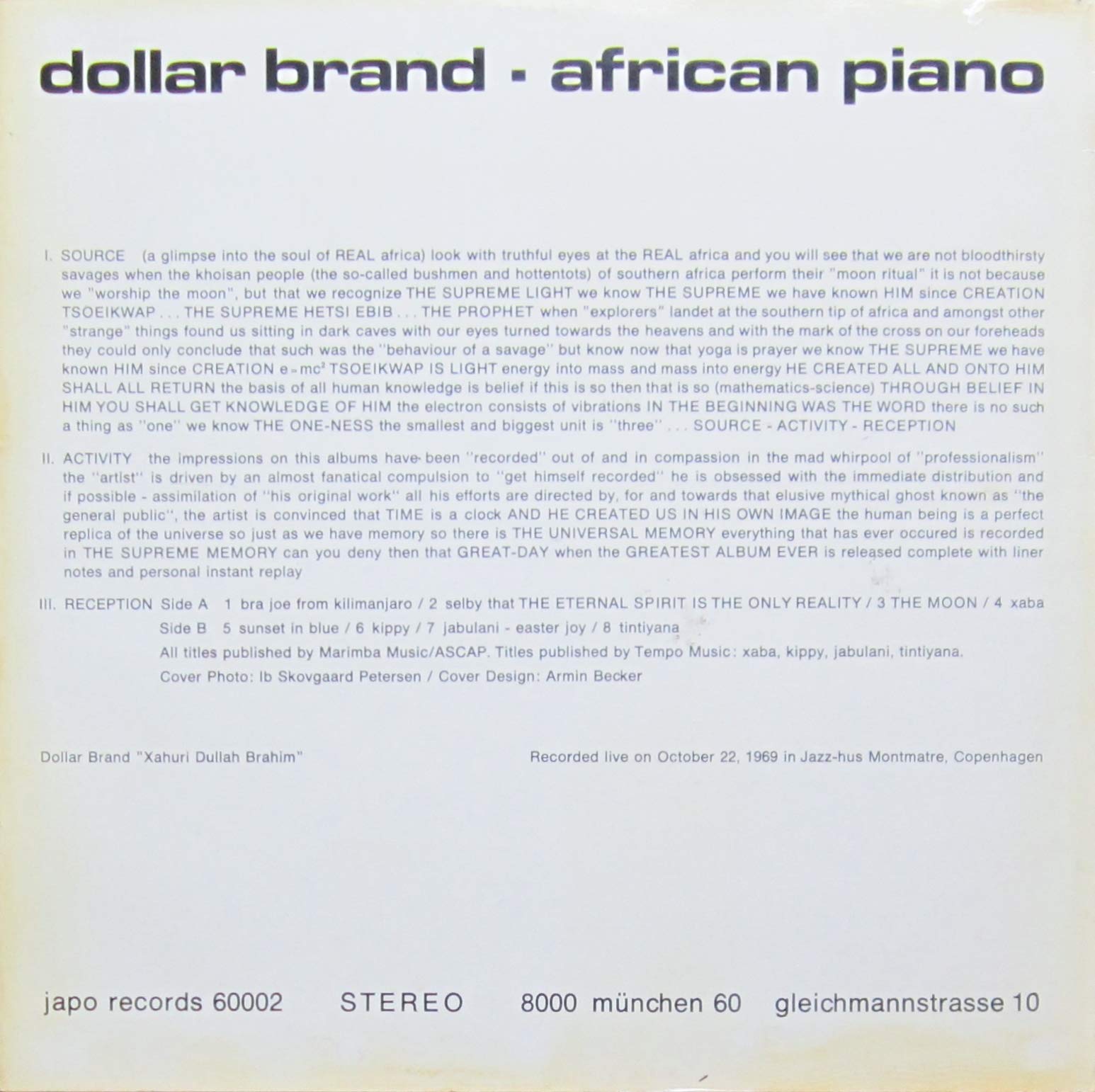 African Piano. Dollar Brand Stereo