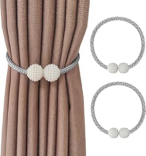 2 Curtain Tiebacks Holdbacks Magnetic Buckle Woven Tie Hold Back Clips Rope Holder Tieback Holdback Curtains Decoration Pearl Grey