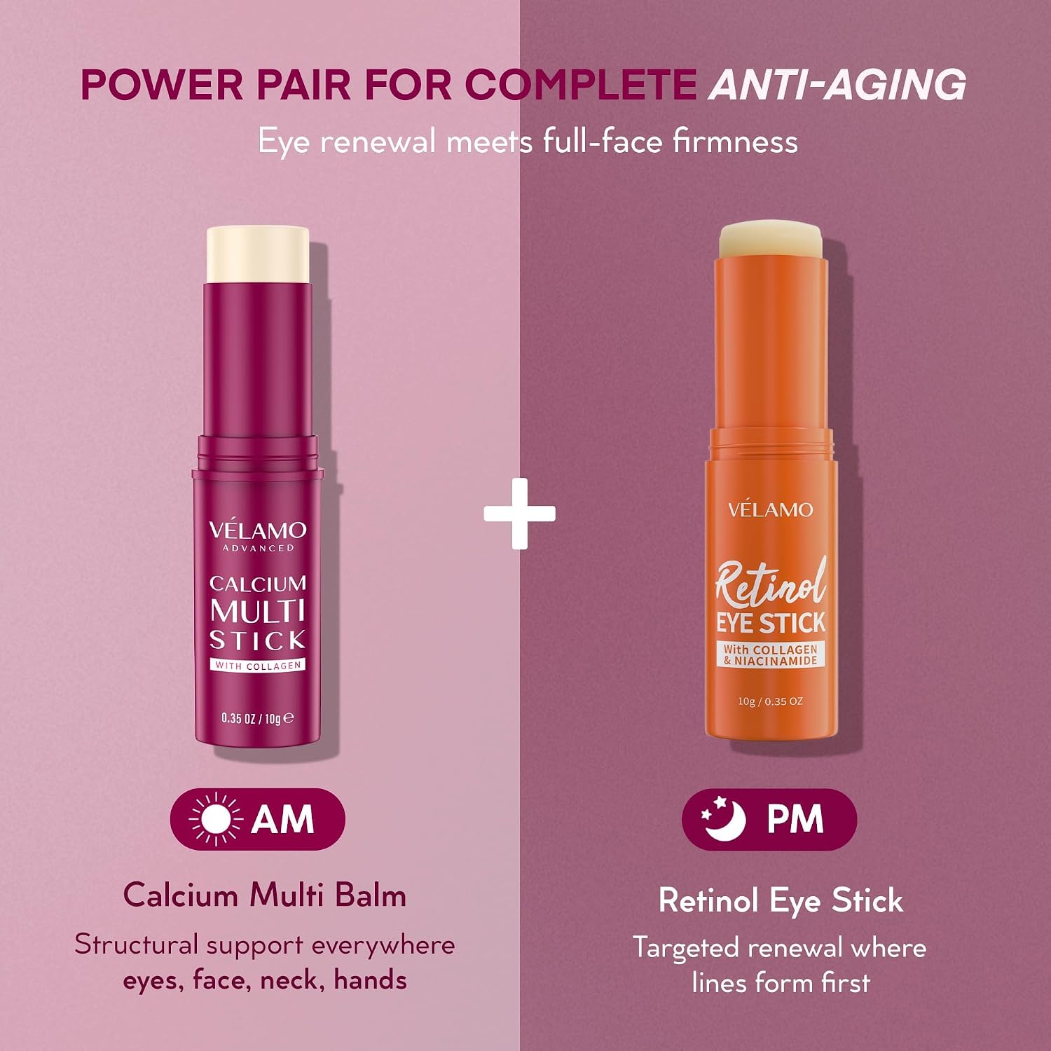 VELAMO ADVANCED Calcium Multi Balm Stick: Anti-Aging, Hydrating & Firming for Under Eye, Face & Neck - Travel Essentials All In One Calcium Volume Multi Balm with Collagen & Bakuchiol, 0.35 oz/10g
