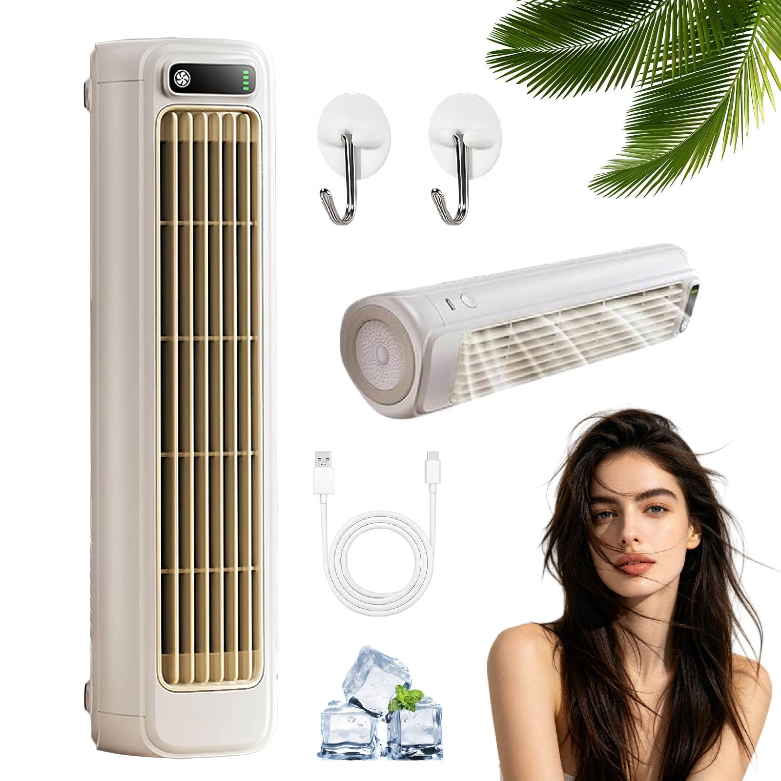 Bricoro Cooling Ace Original Rafraichisseur d’air Portable, Ventilateur de Climatiseur Portable Silencieux Mural Réglable à 3 Vitesses pour Cuisine, Chambre & Bureau (1PCS-Blanc)