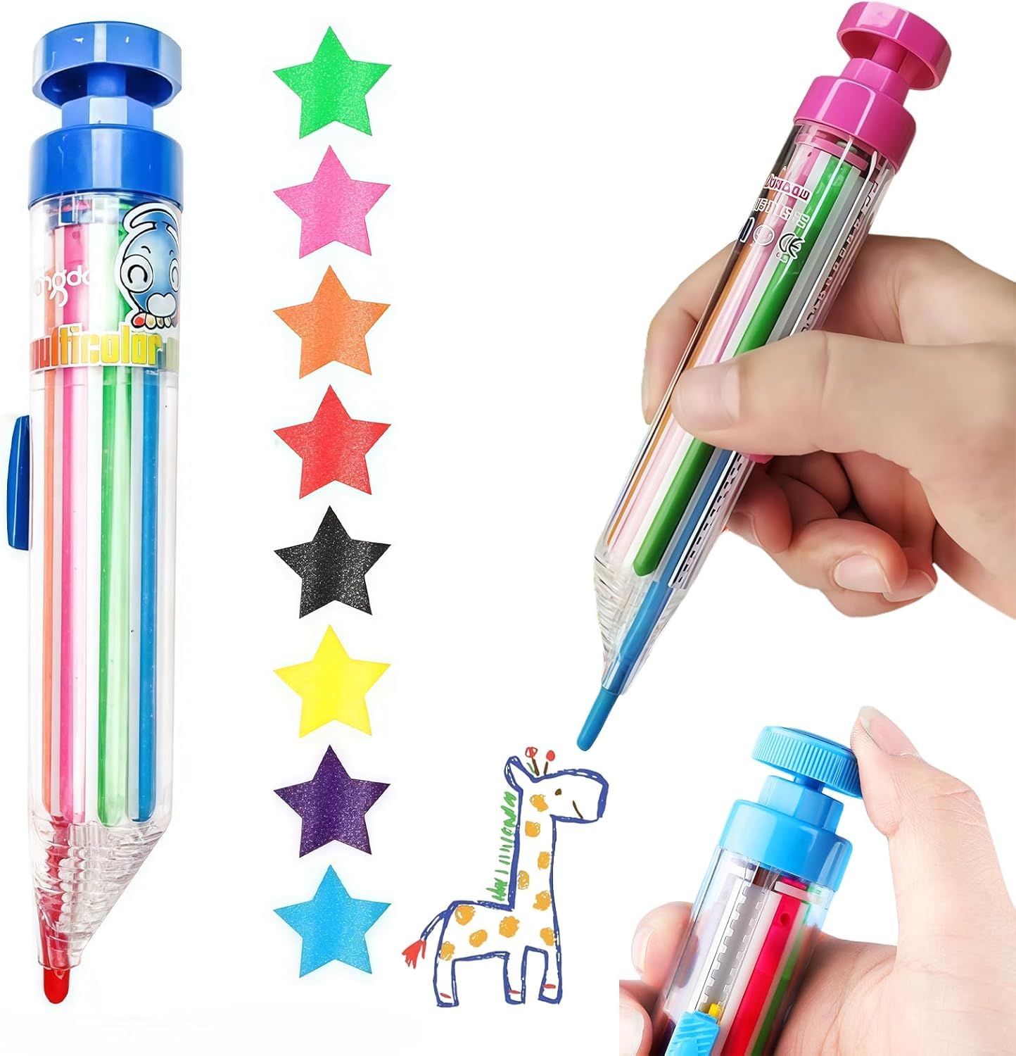 Elzhan 8-in-1 Multicolor Crayons, 1 Pcs Retractable Crayon Pens, Transparent Barrel Oil Pastel Colored Pencil, 8 Colors Art Graffiti Painting Crayons Pens