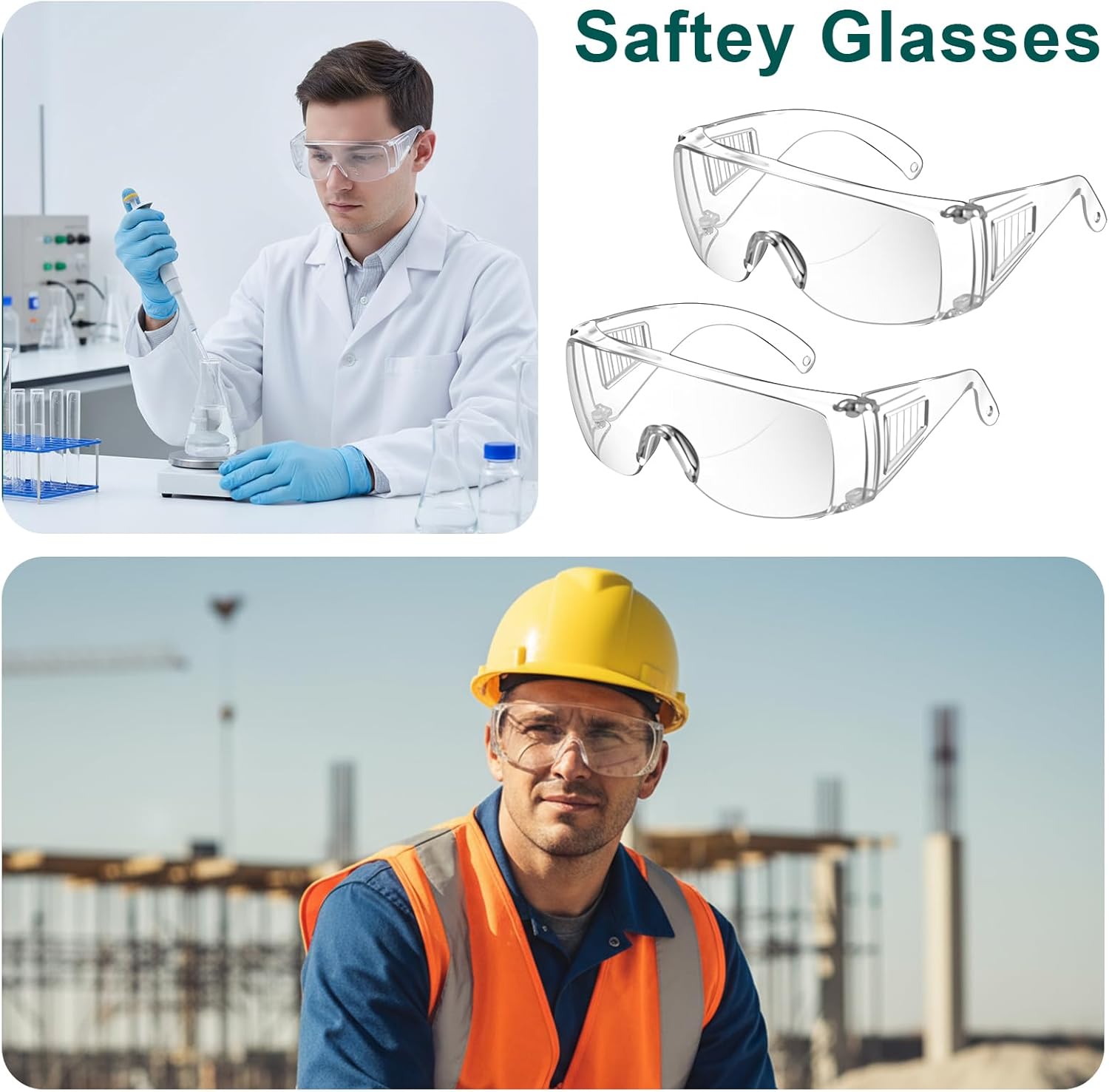 20Pcs Bulk Clear Safety Glasses, Over Eyeglasses, Lightweight Protective Eyewear, Safety Goggles Eye Protection, Certified Wrap-Around Eye Protection for Lab, Construction, Nurses, - Image 6