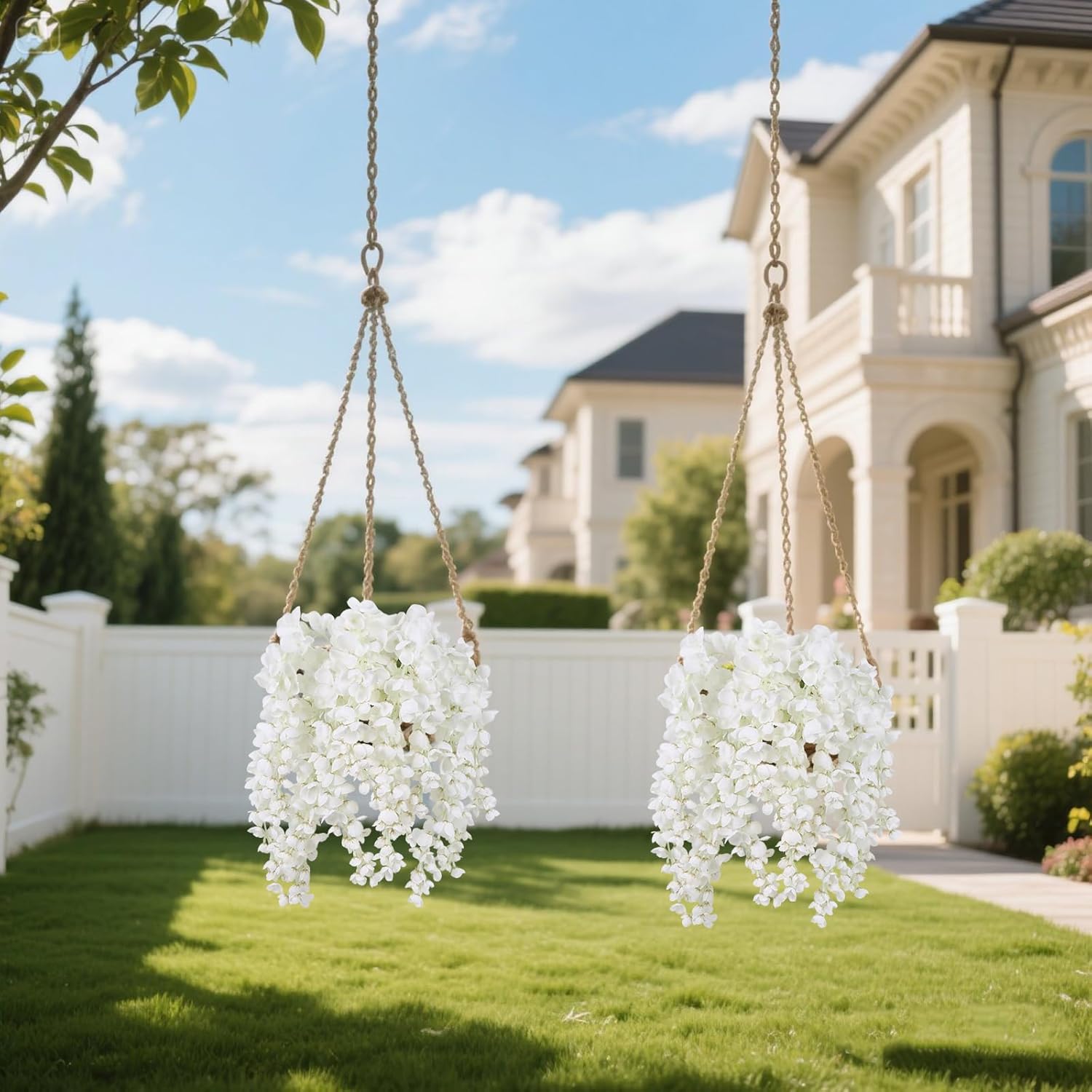 IPOPU Artificial Wisteria Flower for Outdoors 4PCS White Silk Wisteria Hanging Flower Faux Hanging Flowers for Home Wall Arch Party Wedding Decor(White) - Image 4