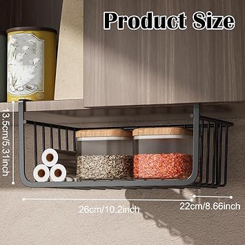 Under Shelf Wire Basket, Under Shelf Basket, Shelf Organizer, Hanging Storage Baskets Metal Pantry Organizer Slide in Baskets Slide on Wire Shelves for Kitchen Pantry Bookshelf (Medium black)