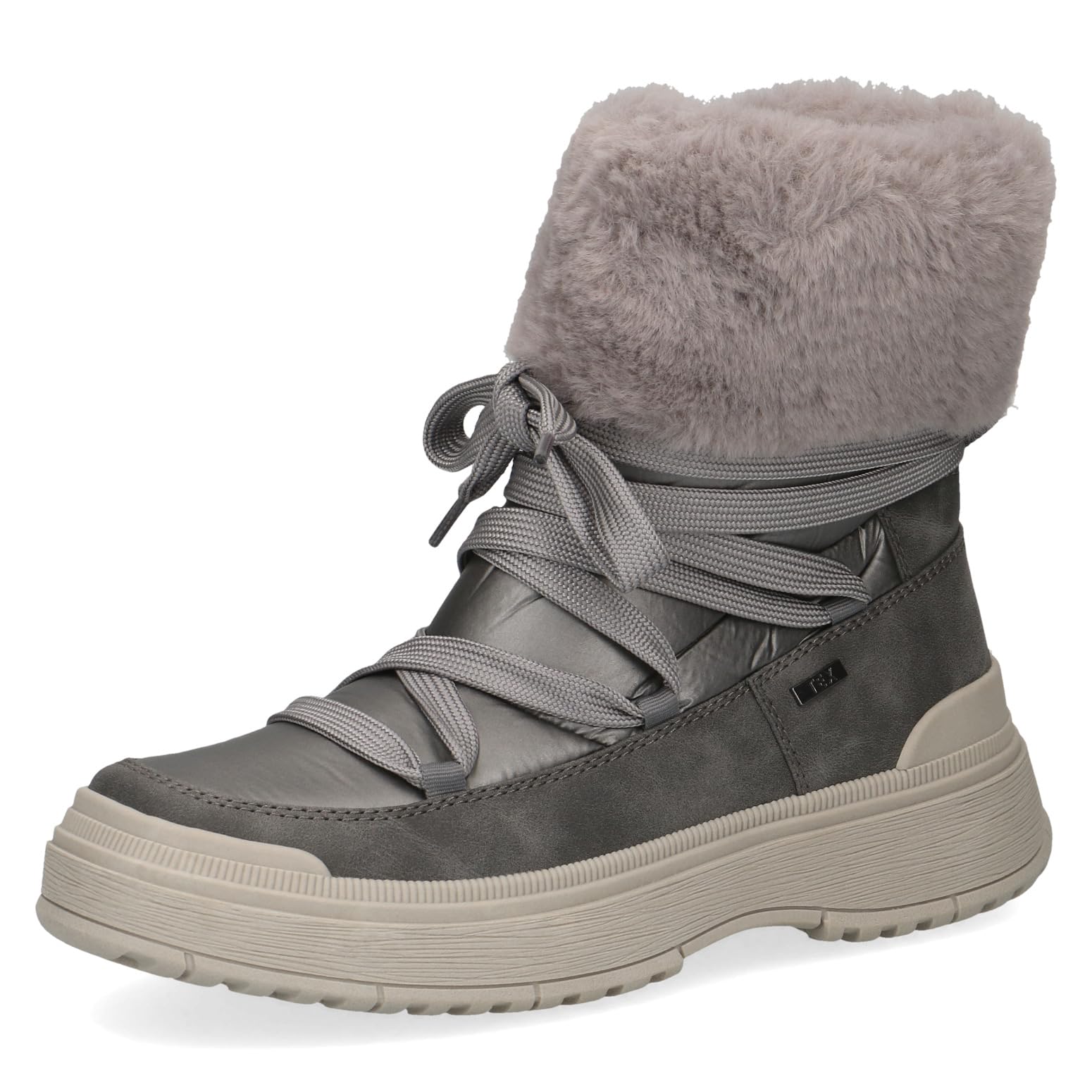 CAPRICE Women's winter ankle boots lace-up Lined Fur Width G, Gray (Dk Grey Comb), 7.5 UK