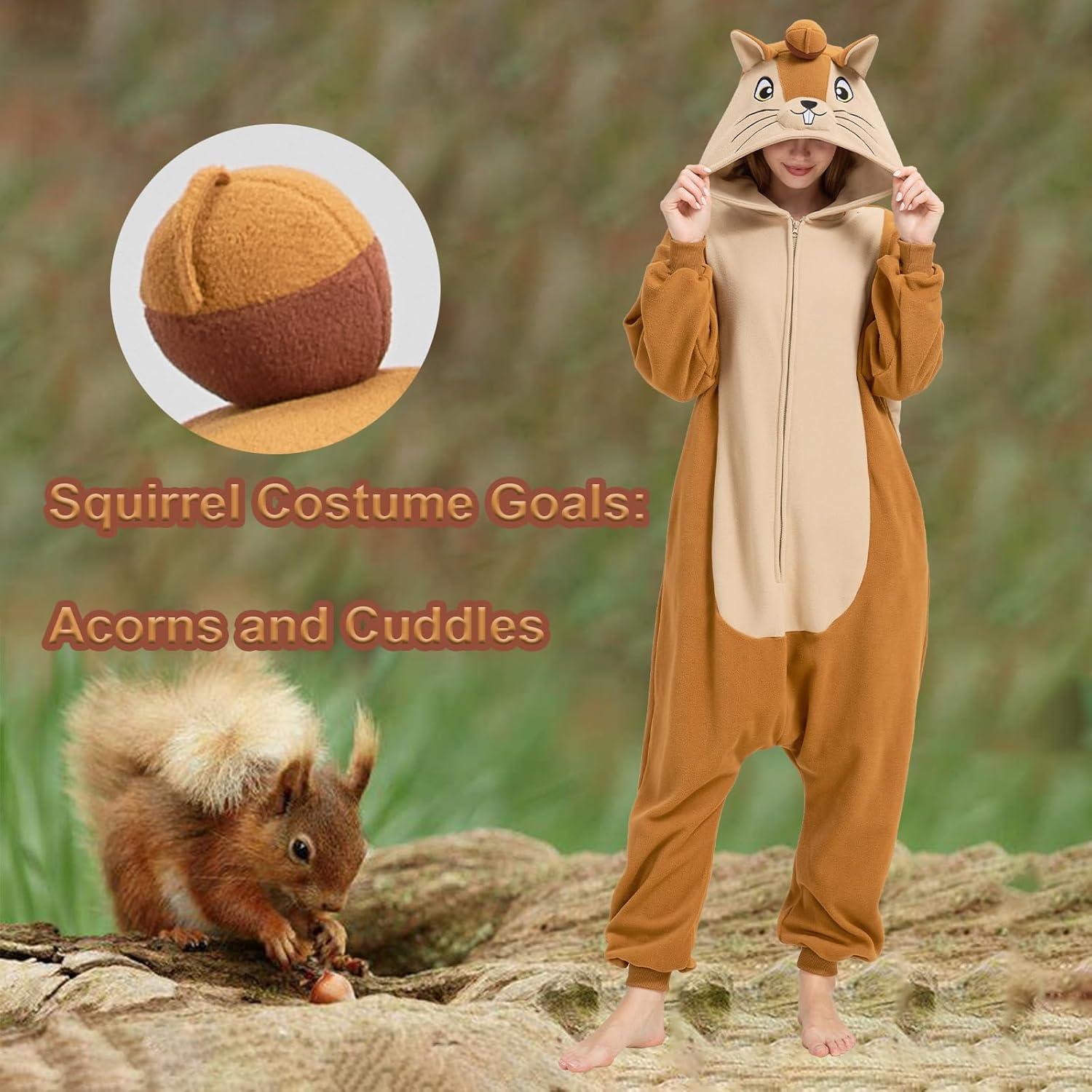 Squirrel Onesie Pajamas for Adults Halloween Costume Animal One-Piece Cosplay - Image 2