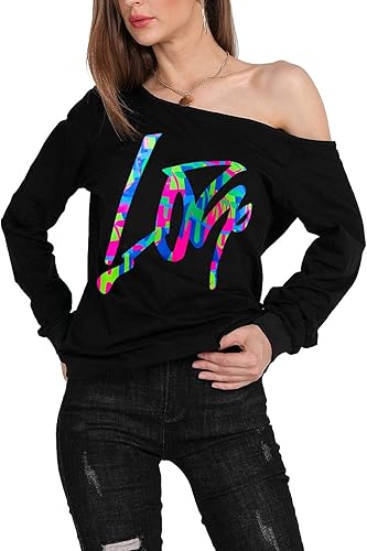 Miniatura 7 de MAGICMK - Suéter con estampado de labios, con hombros descubiertos, blusa casual, manga larga, holgado, de mujer, suéter con hombros descubiertos,