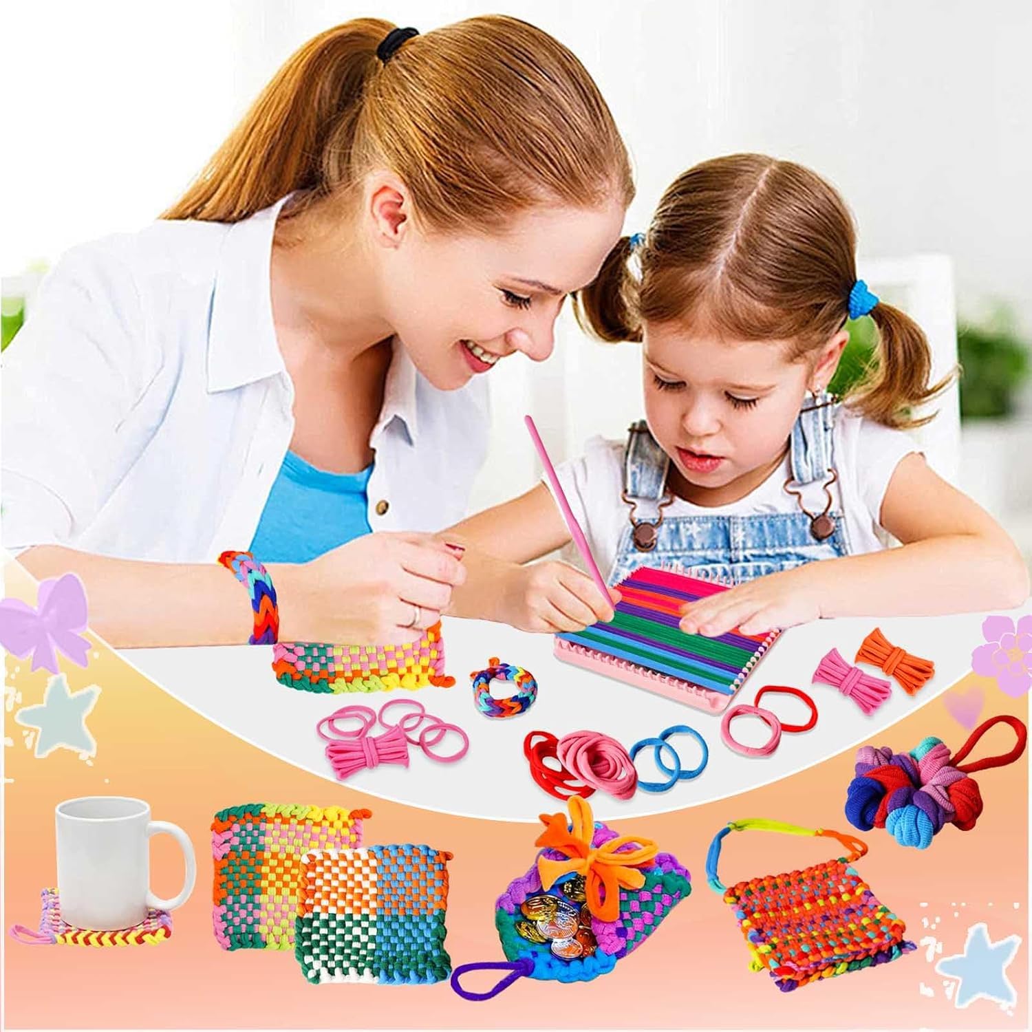 janeunique Métier à tisser pour enfants, ensemble de métier à tricoter pour filles de 6, 7, 8, 9, 25, 25, 30, 30, 12, 17,8 cm, crochet en métal, navette, peigne à tisser, sac à main, cadeau pour