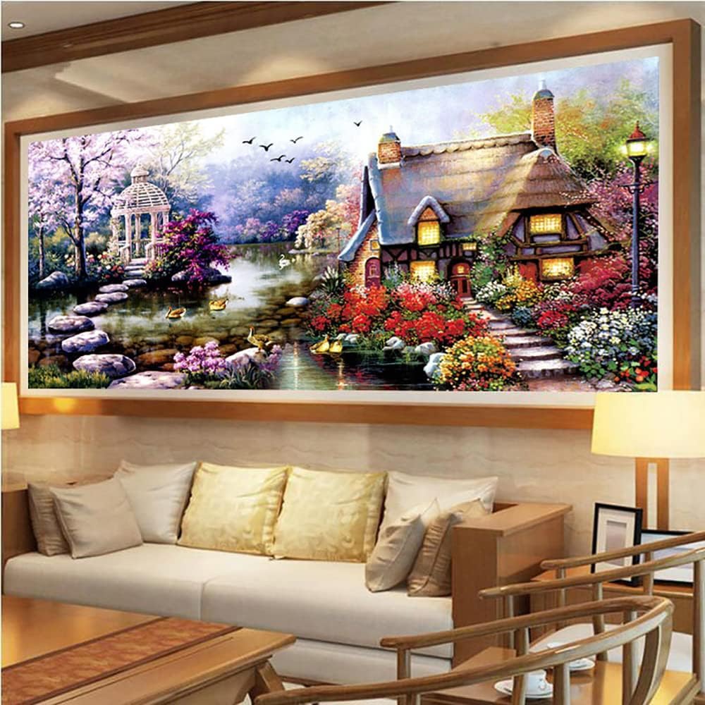 Twinkel Pinkel Cottage Diamond Painting Kits for Adult Landscape Diamond Painting Full Drill for Home Decor 120cm x 60cm (47.2 x 23.6 inches)