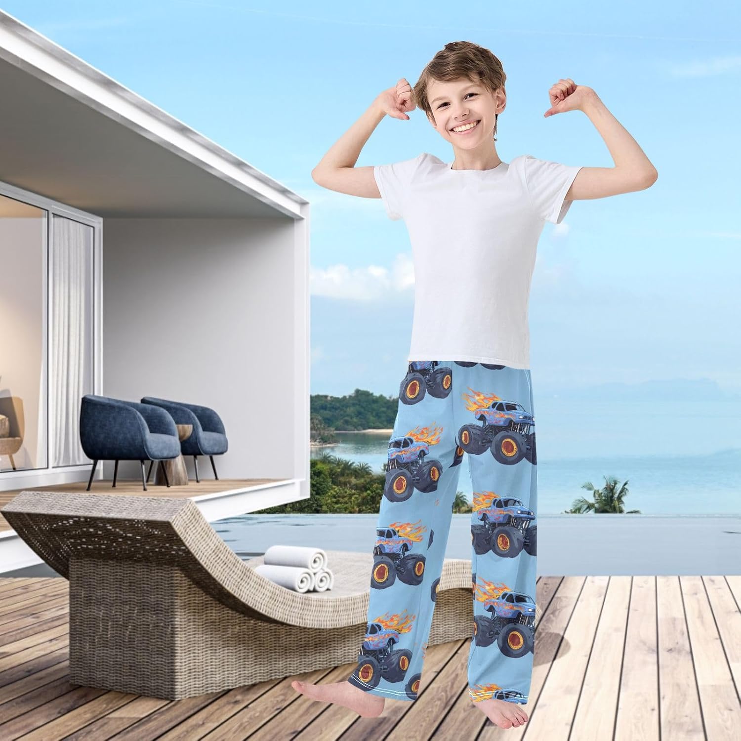visesunny Boys' Pants Monster Truck Pattern Jogger Pants Elastic Waist Long Bottoms Trousers with Pockets S-XL