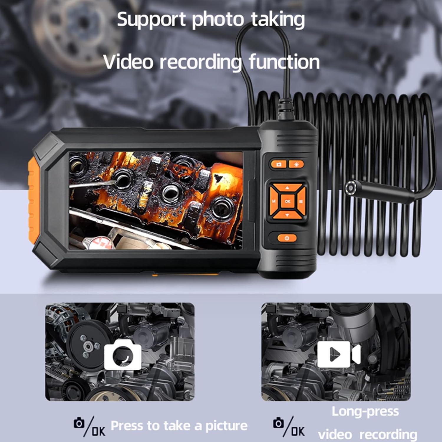 Double Lens Industrial Endoscope Inspection Camera 5 Inch Screen Snake 1080P Digital Handheld Video Borescope