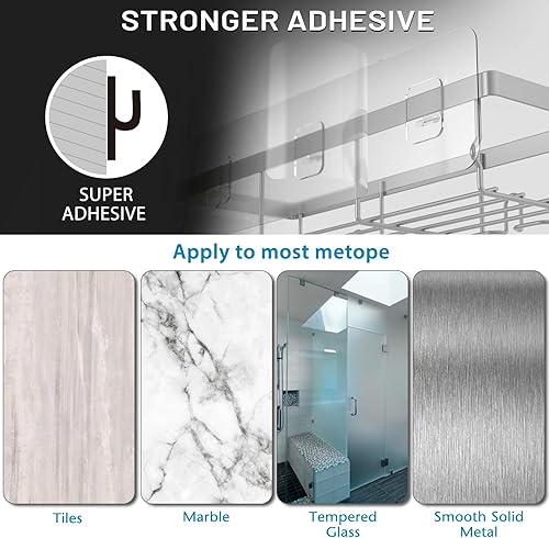 Miniatura 6 de Moforoco Estante organizador de estante para ducha, cesta autoadhesiva negra para estantes de baño, decoración interior de pared de casa de campo,