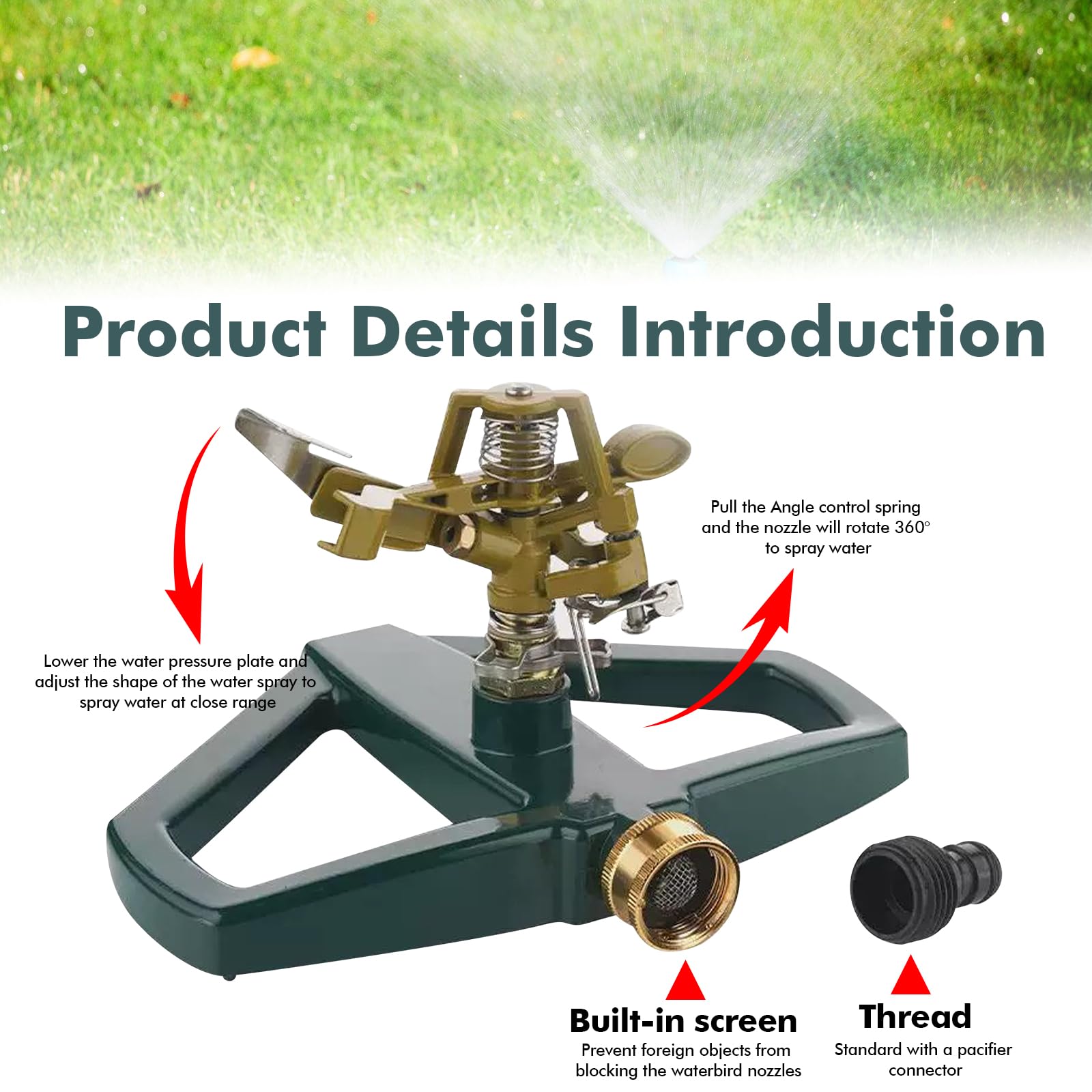 Arroseur de pelouse métal 360° automatique système irrigation robuste jardin serre