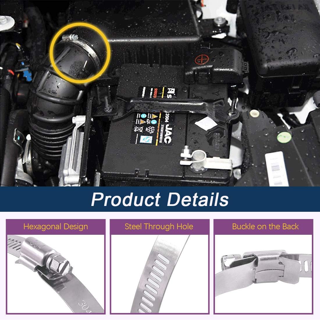 Swpeet 8Pcs 6-7inch (155-178mm) Hose Clamp 304 Stainless Steel Adjustable Range Worm Gear Hose Clamp Fuel Line Clamp Perfect for Plumbing Automotive and Mechanical Applications - Image 5