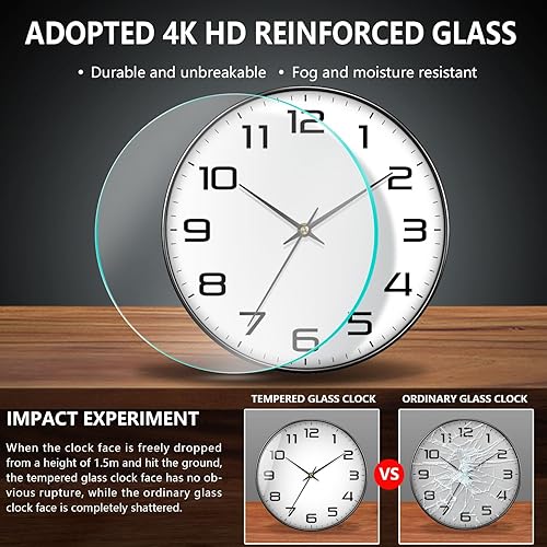 Miniatura 5 de Reloj de pared moderno de 8 pulgadas que funciona con pilas, reloj analógico de cuarzo silencioso sin tictac con números grandes, reloj de pared