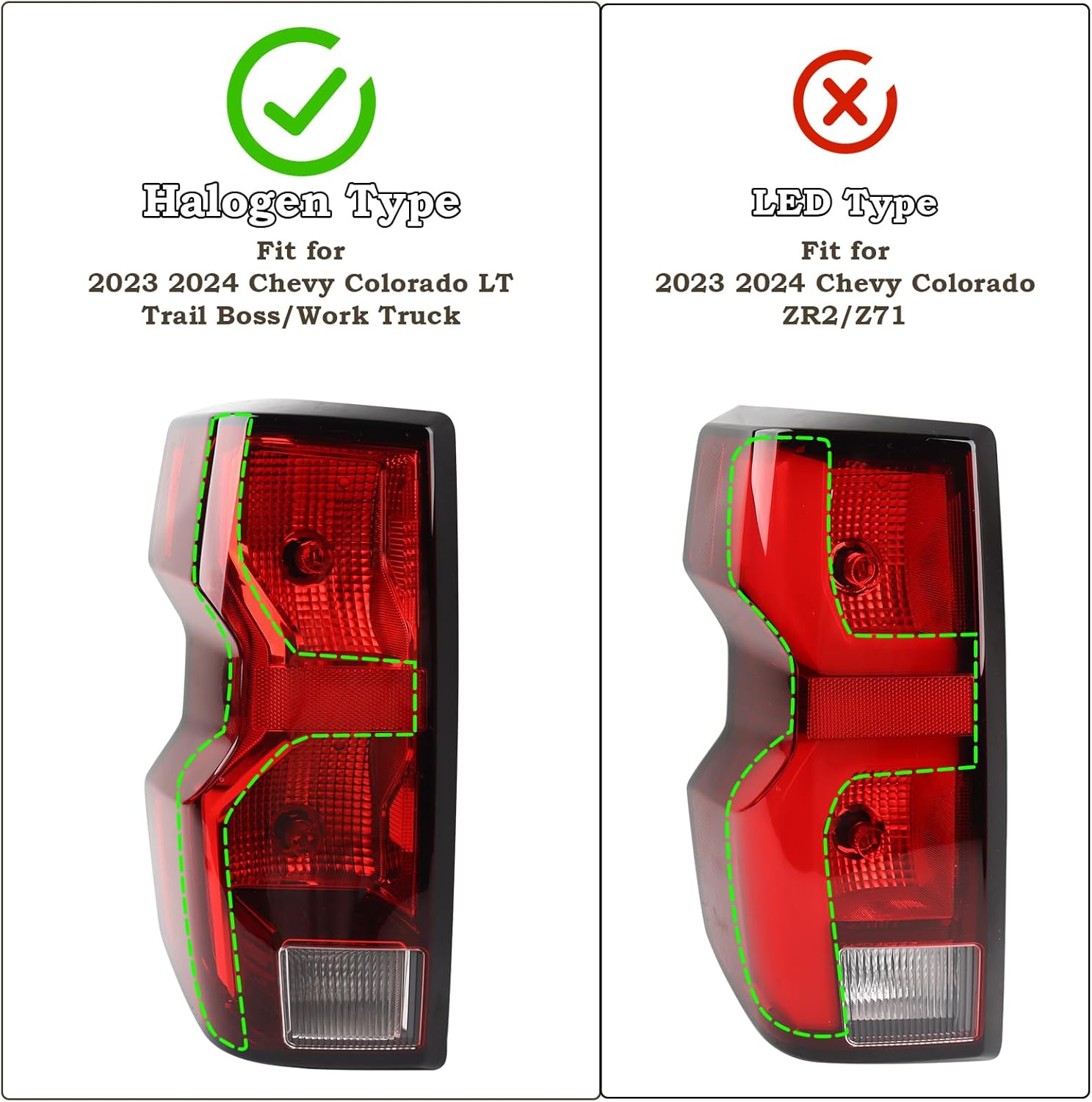 LH Halogen Type Tail Light Assembly Fit for 2023 2024 2025 Chevy Colorado LT/Trail Boss/Work Truck Rear Lamp Incandescent Chevrolet Rear Light Left Driver Side With Bulbs 85651742 GM2800325