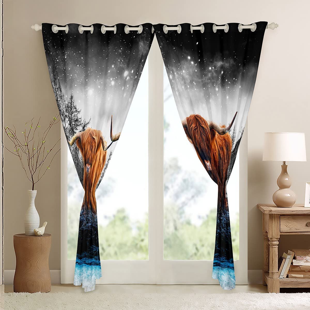 Highland Cow Window Drapes Highland Cattle Curtains for Kids Boys Girls Farm Animal Window Curtains for Bedroom Living Room Soft Durable Window Treatments W46*L54 - Image 4