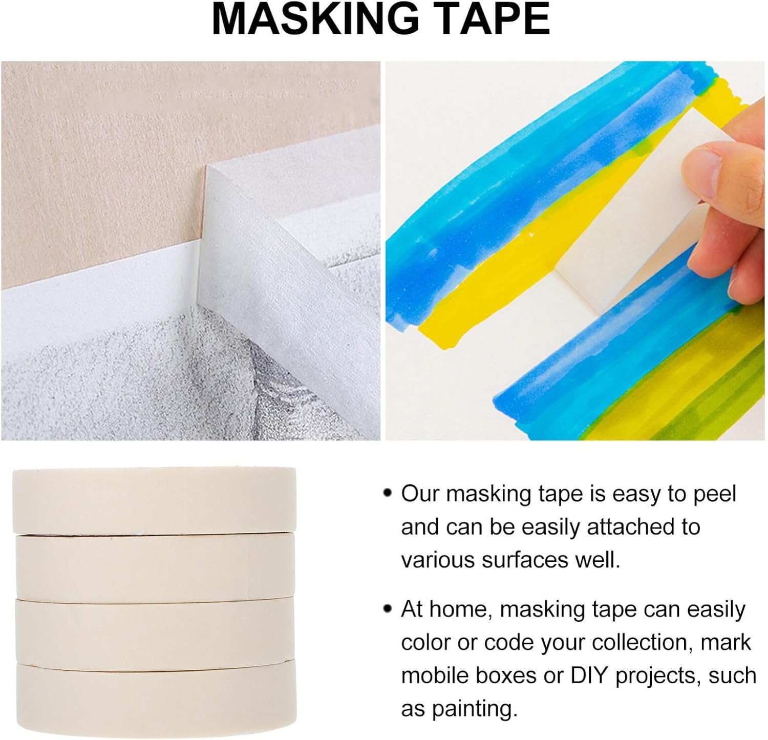 Frcolor 10個 字書ける学生用マスキングテープ 自己粘着プ 水性ペン対応 簡単貼り付け 手で切れる 車塗装 壁保護 アートク