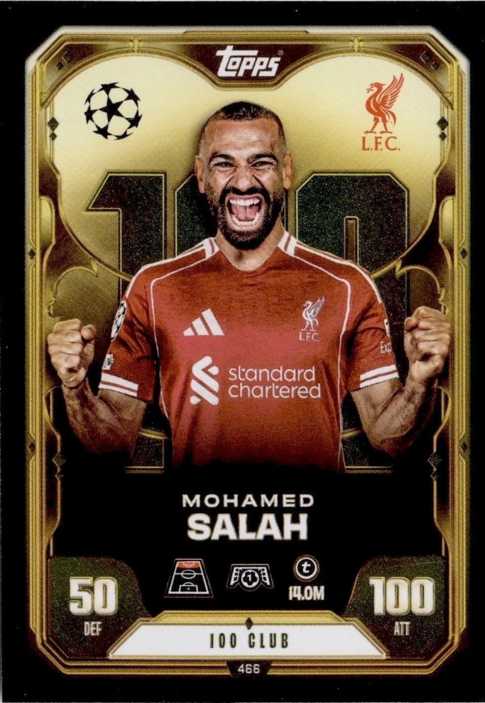 Match Attax 2025 2026 Mo Salah 100 Club Trading Card