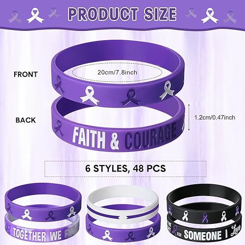 Miniatura 2 de Pulseras de silicona con cinta morada, pulseras de silicona con esperanza, fortaleza, fe, coraje, concientización sobre la salud, unisex, para