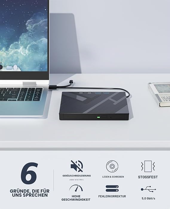 7 in 1 External DVD Drive External CD/DVD Drive for Laptop with SD/TF Port CD Burner DVD Player DVD Burner USB 3.0/Type C CD ROM External Drive CD Drive for PC Laptop Windows Linux