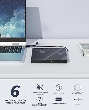 7 in 1 External DVD Drive External CD/DVD Drive for Laptop with SD/TF Port CD Burner DVD Player DVD Burner USB 3.0/Type C CD ROM External Drive CD Drive for PC Laptop Windows Linux