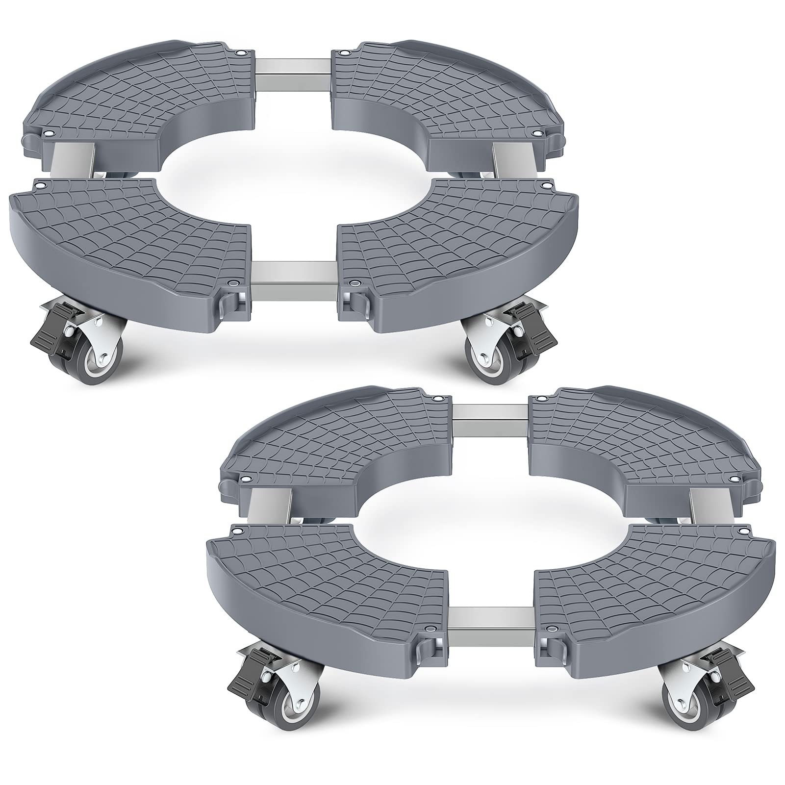 Yeabett Plant Caddy With Wheels, Heavy Duty Plant Trolley 38-56 cm Adjustable, 200kg Load Capacity Lockable Plant Pot Wheels For Indoor Outdoor Large Planter, Garden Flower Pot, Grey, 2 Pack