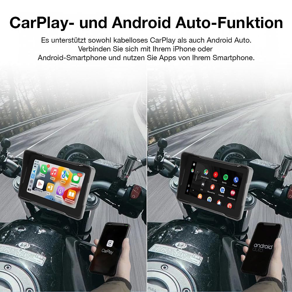 Lescars Motorrad Kamera: Motorrad-Navi-Display, 5", CarPlay- & Android-Auto-komp., 2 Kameras (Carplay Displays, Android Auto Monitor)