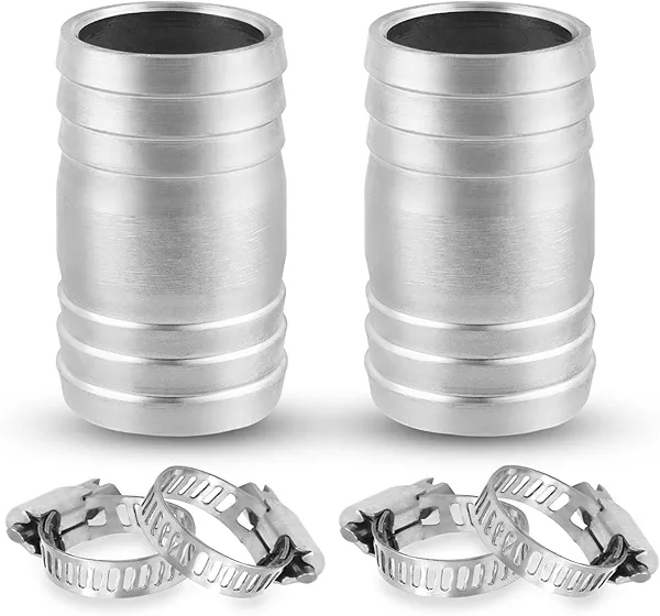 Yoebor Stainless Steel 304 Hose Barb Fitting, 3/4" Barbed x 3/4" Barbed Union Splicer Coupler W/4 Hose Clamps, Pack of 2