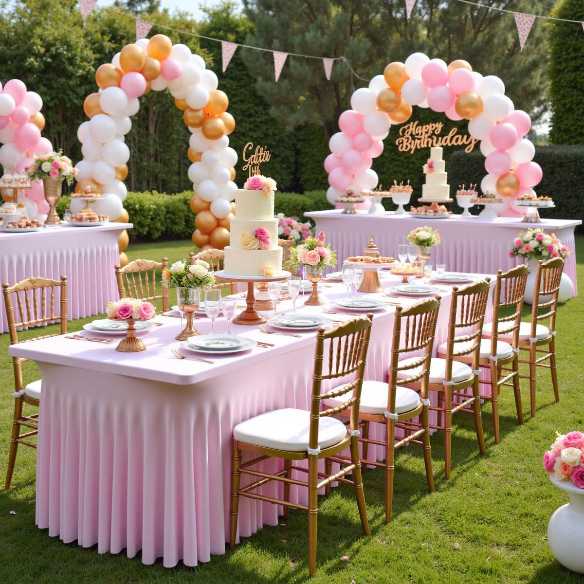 Outpain 6ft Spandex Table Cloth for Standard Folding Tables-6Pack Baby Pink Table Cloth Table Protector for Party, Wedding, Cocktail, Banquet, Festival