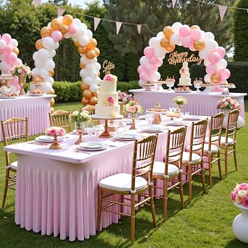 Spandex Tablecloth 8FT Rectangle Table Cover 6 Pack Pink Wrinkle-Free | Premium Polyester Fabric, 6FT fitted table covers, stretchy and durable. Reusable for wedding, party, banquet and event