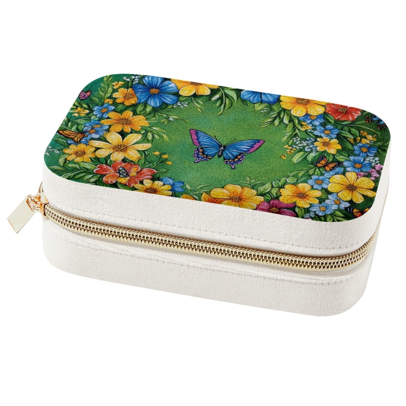 Boîte à bijoux portable couronne et papillons aux finitions soignées