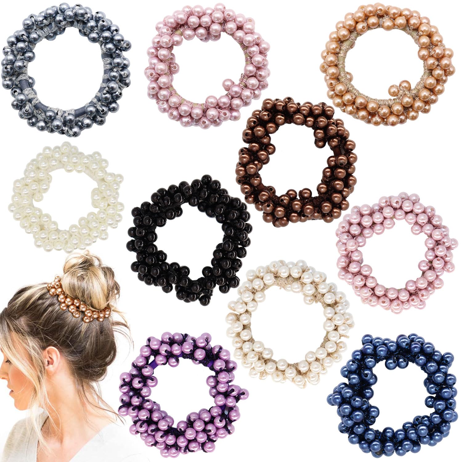 SWIHAITI Pearl Hair Ties Fashion Elastic Hair Scrunchies