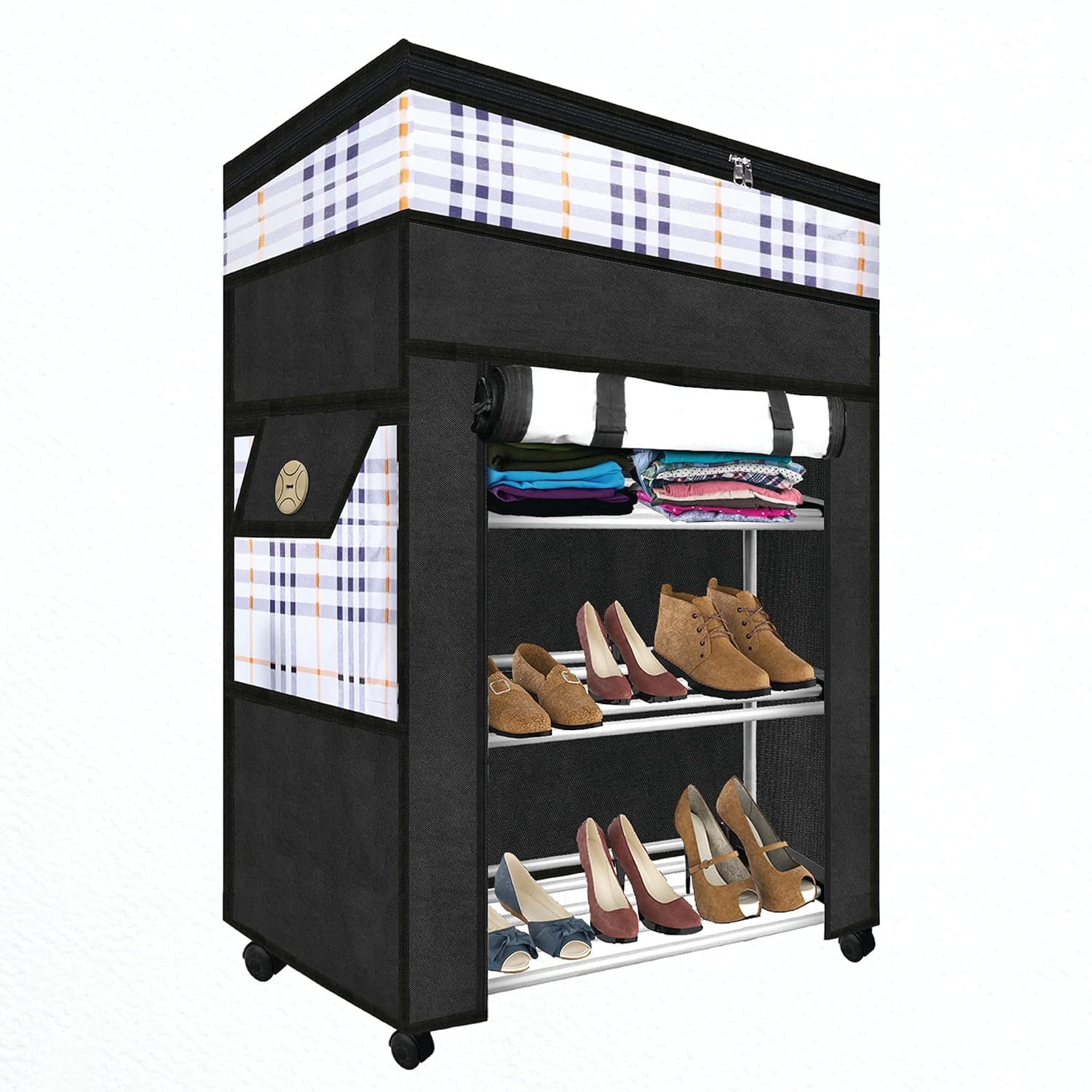 TNT Metal Multipurpose Foldable Shoe Rack for Home with Cover | Dustproof Zip Cover, Side and Zipper Top Pockets with 360 ° Rotating Wheels (B0CPT6KKHX) Amazon Price History, Amazon Price Tracker
