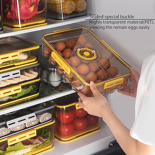 Miniatura 8 de Recipiente para huevos, huevera con tapa y hebilla especial, apilables, caja organizadora para el refrigerador de plástico PET, bandeja para 18