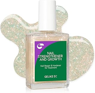 Nail Repair Strengthener for Home Care: Gelike EC 6 in 1 Natural Nail Protein Hardener Extra Strong and Growth - Long Lasting and Fast Dry Polish for Damaged Weak Split Treatment(Glitter Pink 15ml)