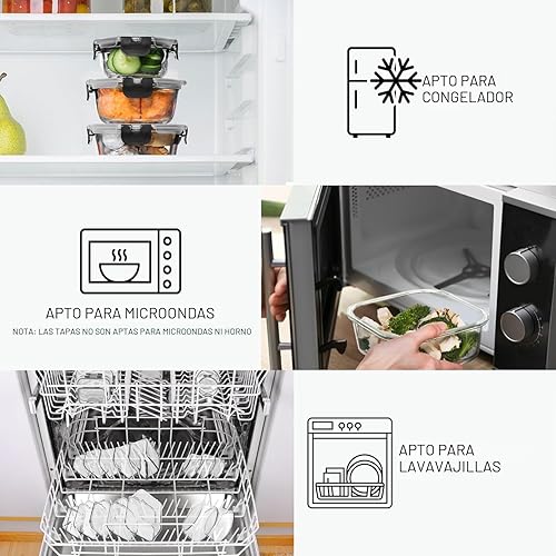 Miniatura 5 de Razab 30 recipientes de vidrio para almacenamiento de alimentos con tapas, recipientes de vidrio reutilizables para almuerzo y sobras, tapas