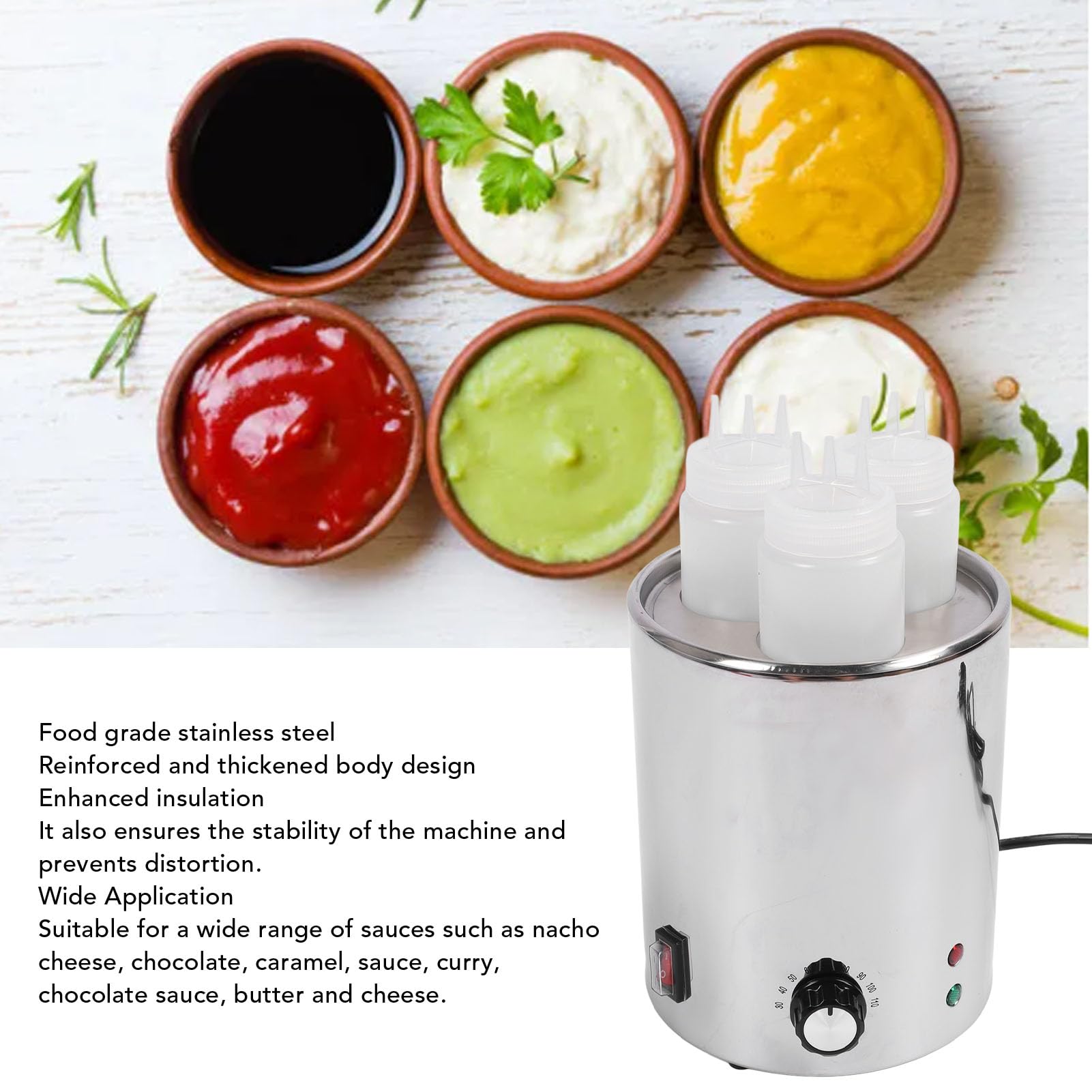 Calentador de Eléctrico, Dispensador de Queso Eléctrico, Encimera de Acero Inoxidable, Calentador de Mantequilla de Caramelo de Chocolate Nacho para (Enchufe UE 100 a 240V