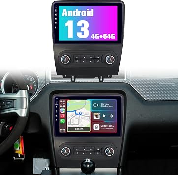 Radio for Mustang 4+64G Car Stereo with Bluetooth AM FM Wireless Carplay Auto for Ford 2010-2014, 10.1" Aftermarket Touch Screen Android System with Blackup Camera