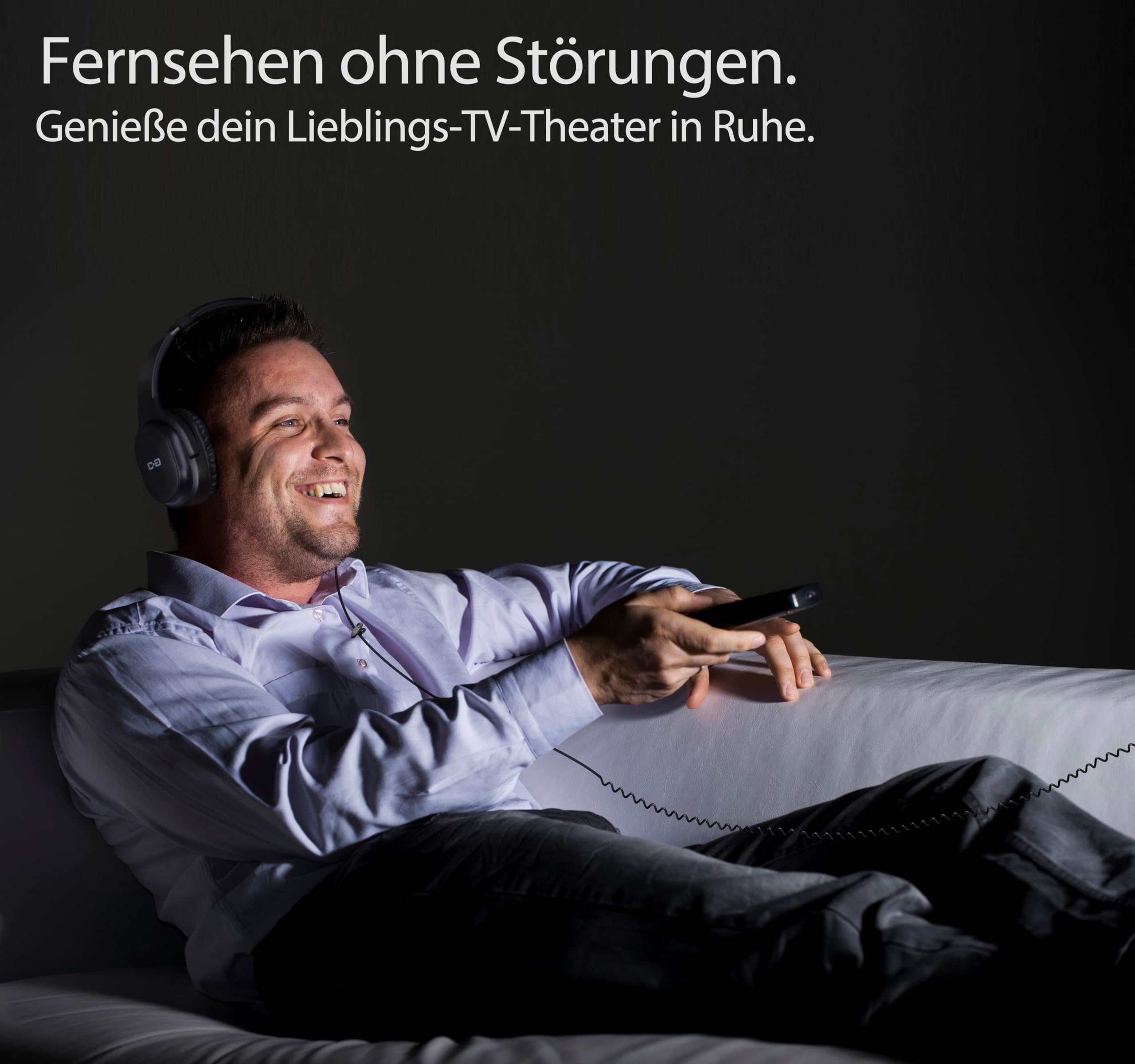 TV Kopfhörer mit extra langem Kabel, 5,5 m Spiralkabel, Lautstärkeregler | Over-Ear Stereo-Kopfhörer mit 5,5 m Spiralkabel und 3,5-mm-Anschluss für TV und PC