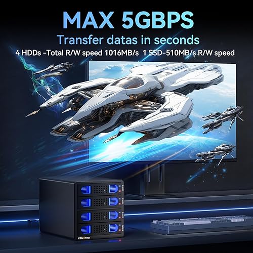 Miniatura 3 de Caja de disco duro de 4 bahías con ventilador de refrigeración para 2.53.5" SATA HDDSSD con cable USB AC 3.0, caja de disco duro sin herramientas,