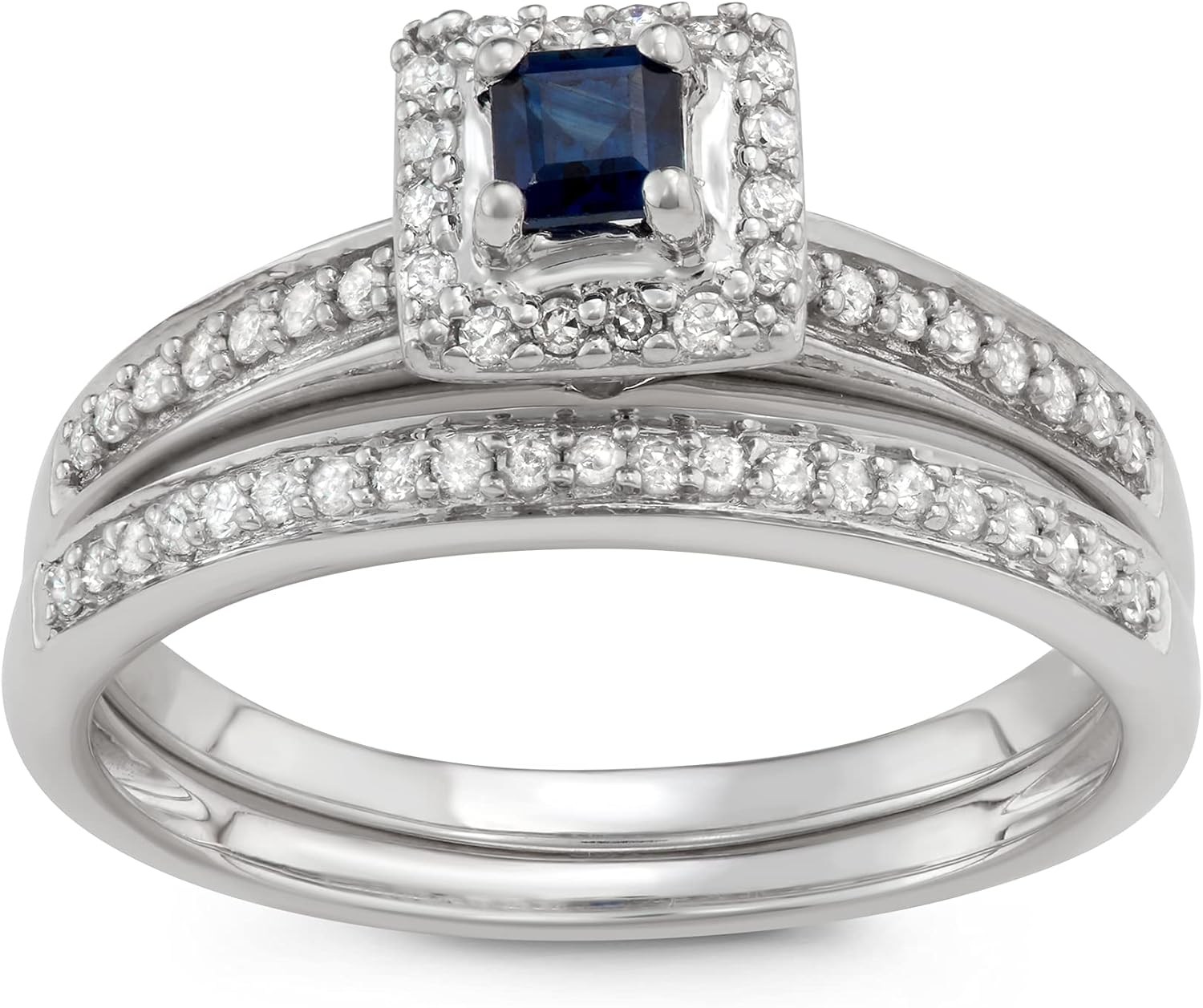 1/2 Carat Total Weight (cttw) 10K Wedding Rings with Blue Sapphire/Emerald Gemstone - Diamond Halo Bridal Ring for Women