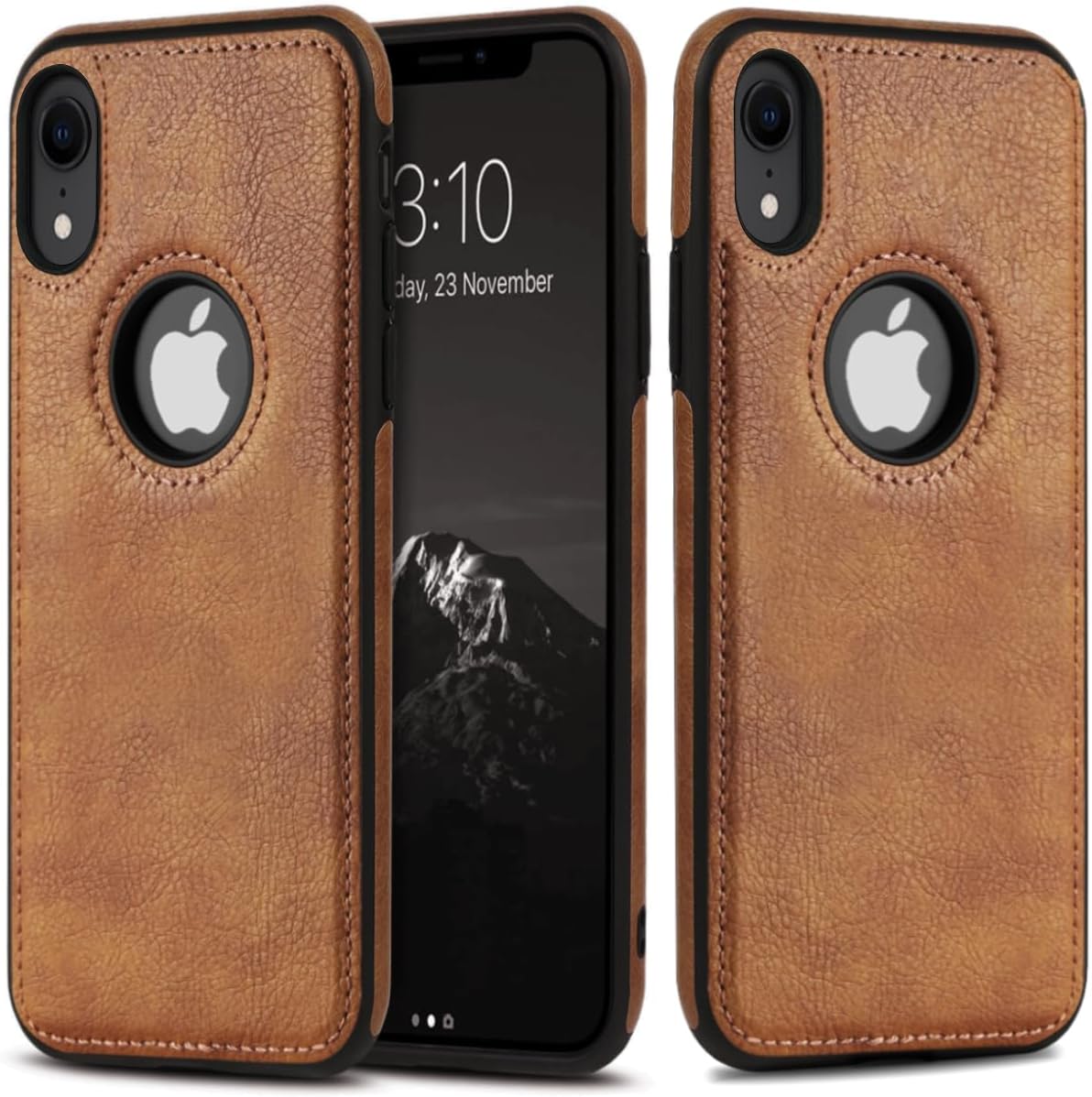 Design Compatible with iPhone XR Case Luxury Leather Business Vintage Slim Non-Slip Soft Grip Shockproof Protective Cover (2018) 6.1 Inch (Brown)