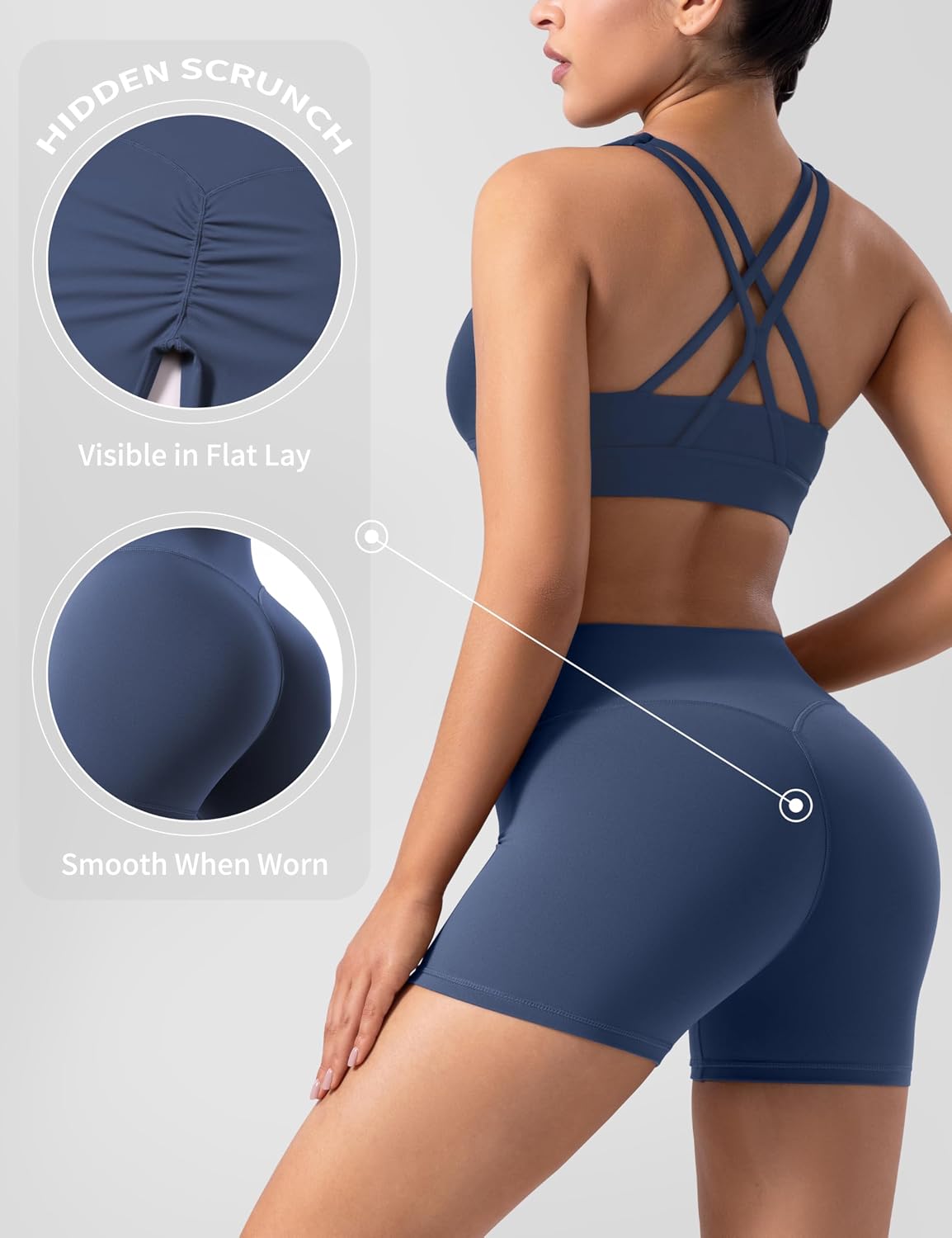 POSHDIVAH Mysticsculpt Creamlift Yoga Shorts - 2.5"/4"/6" Double-Layer No Front Seam Scrunch High Waisted Booty Shorts