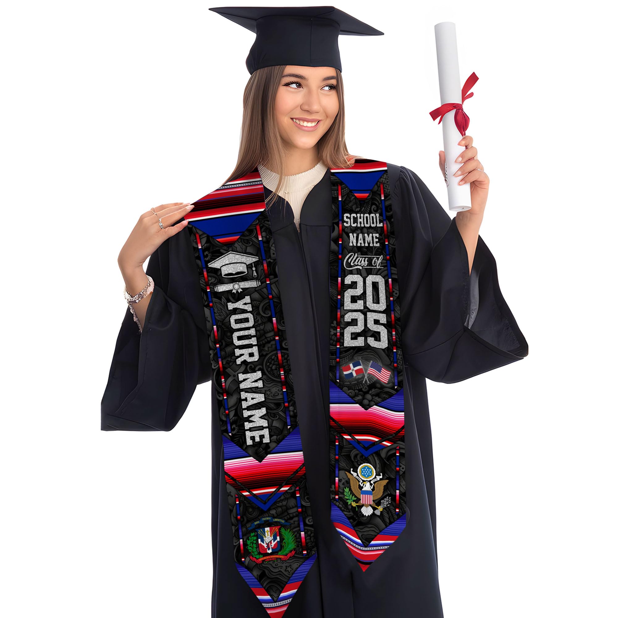 MonkeyVan Custom Dominican Flag Graduation Sash 2025, Dominican Graduation Stole, Dominican Republic Grad Sash Class Of 2025 Dmnc 6