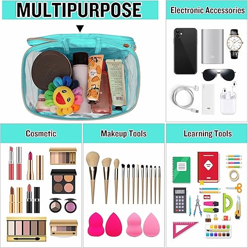 Miniatura 8 de izuzta Bolso de maquillaje claro personalizado con letra inicial grande Preppy Patch Cosmetic Bag Zipper con asa, Bolsa verde-letra blanca